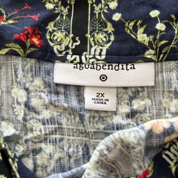 Agua Bendita Target Dainty Floral Tile Navy Flutter Sleeve Mini Dress 2X EUC - Picture 7 of 9